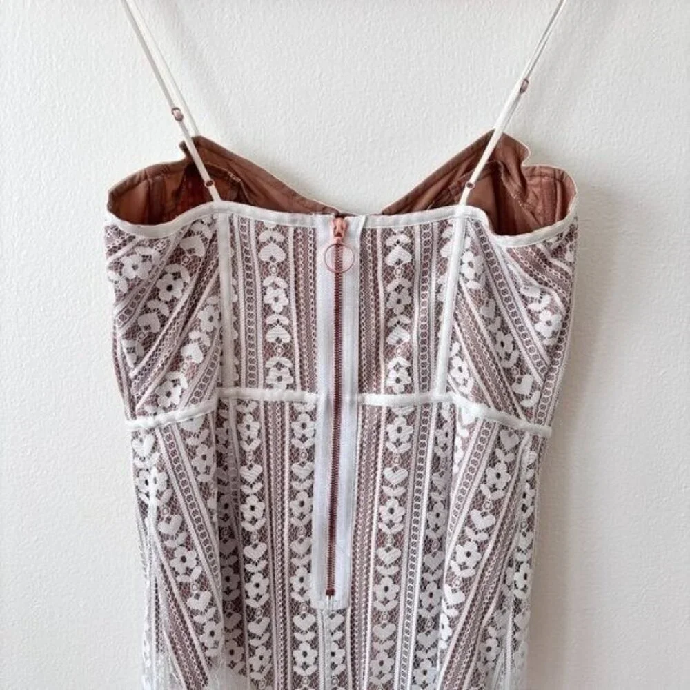 For Love & Lemons Dakota Lace Midi Dress White High Thigh Slit